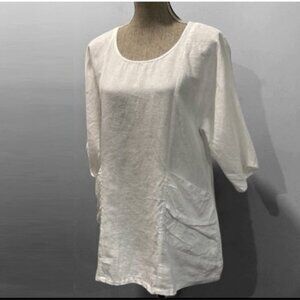 For Cynthia White Linen Tunic Top